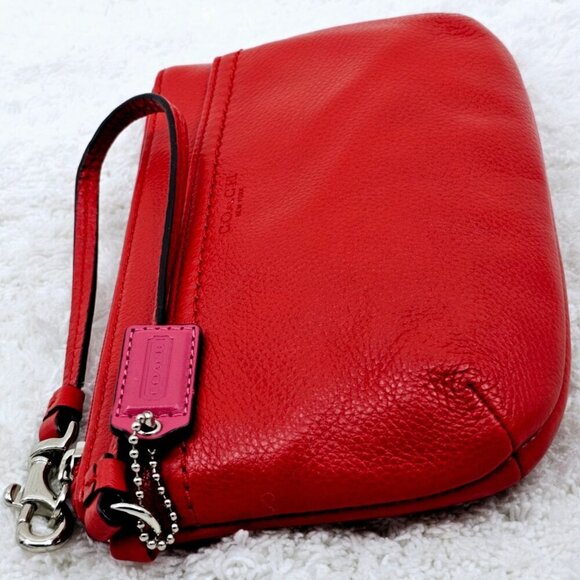 COACH Coral Red Pebble Leather Large Wallet Wristlet Purse - Picture 11 of 14